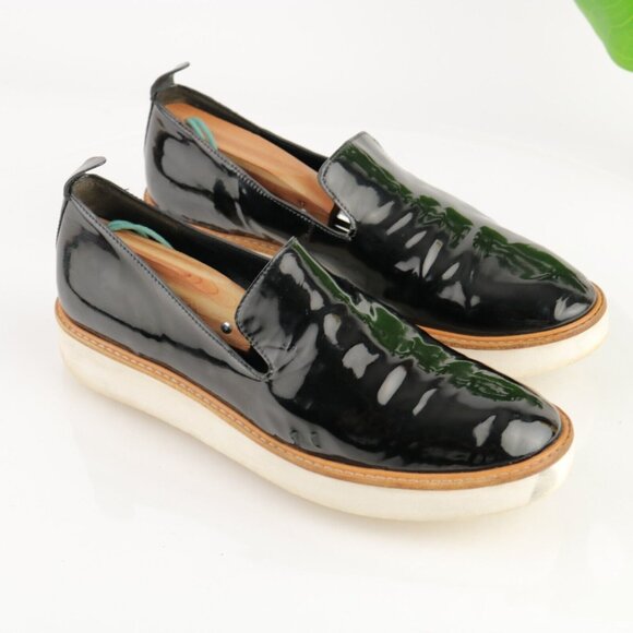 Vince Womens Sanders Loafer Size 8 Black Patent Sporty Platform Slip On Shoe - Picture 2 of 12